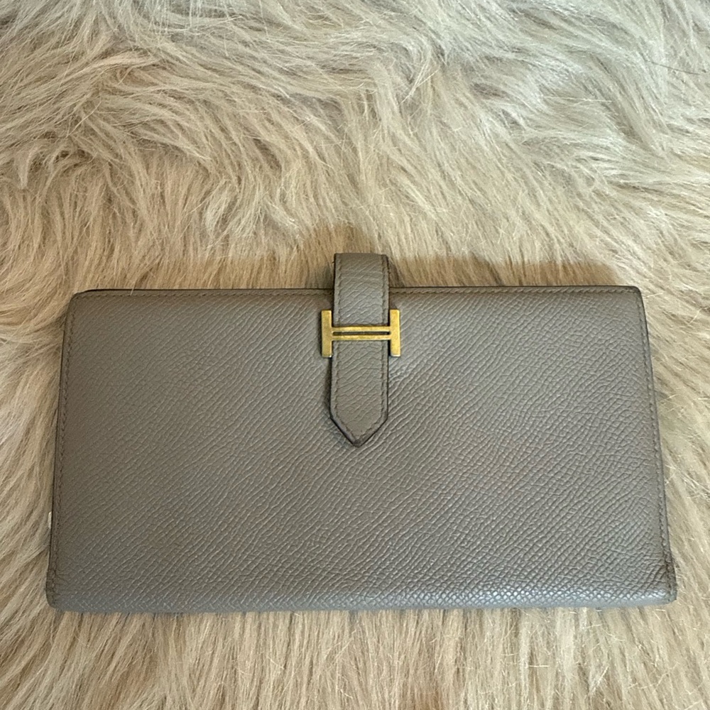 Hermes Gray Wallet with Gold Accent